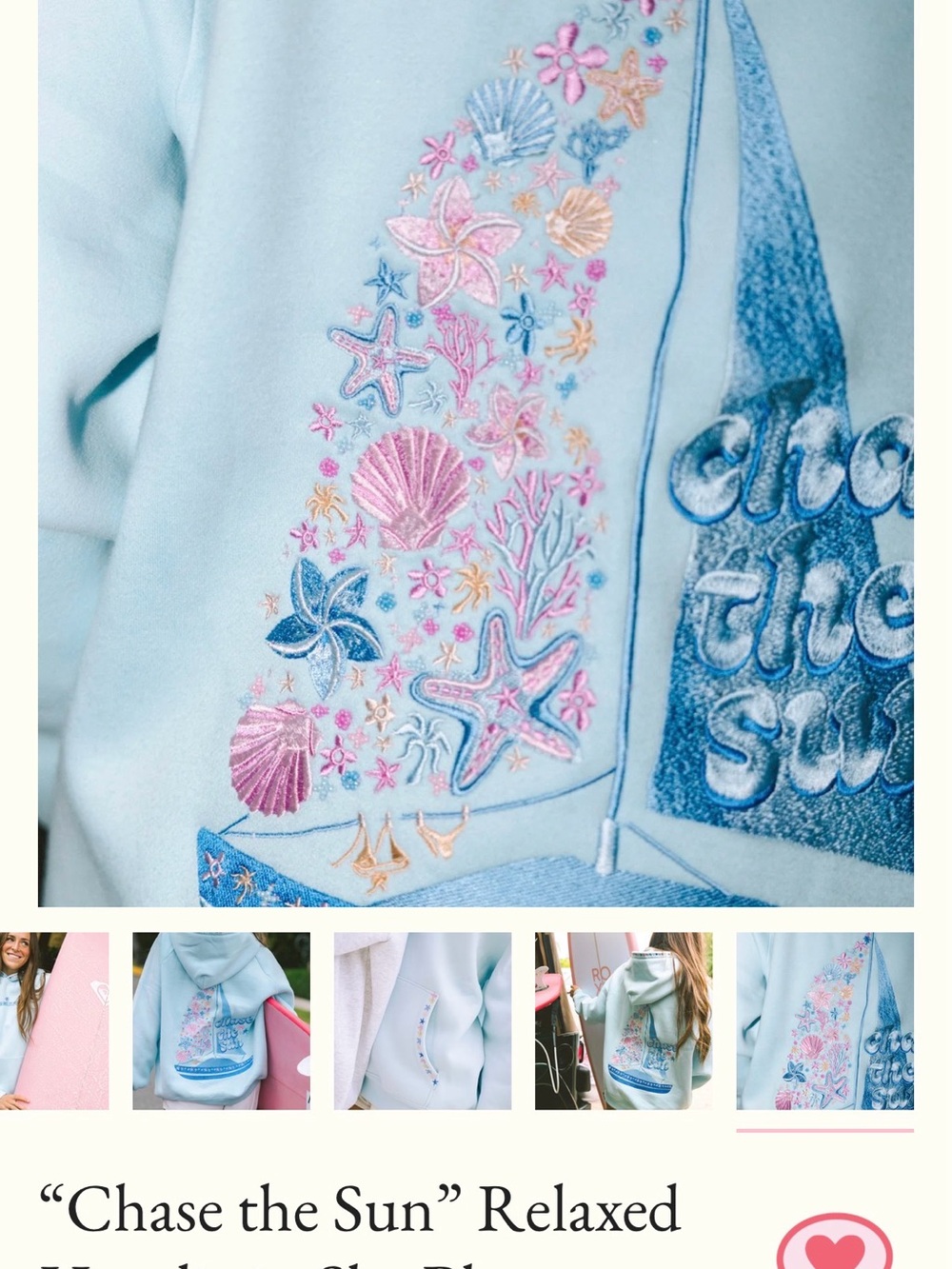 Pink Palm Puff Light Blue Embroidered Sail Graphic Hoodie